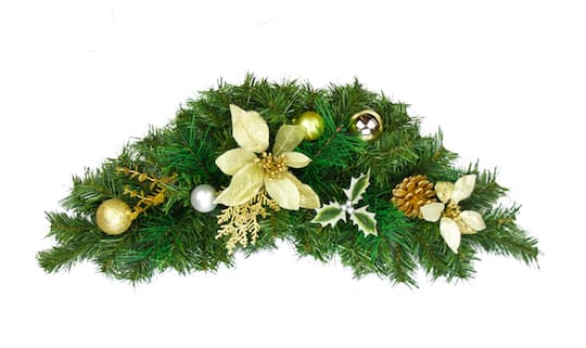 30" Unlit Poinsettia, Pine Cone & Ball Swag, Gold